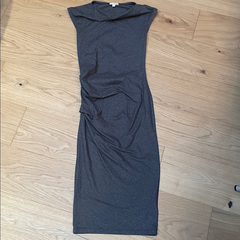 James Perse Charcoal Cap Sleeve Ruched Dress
